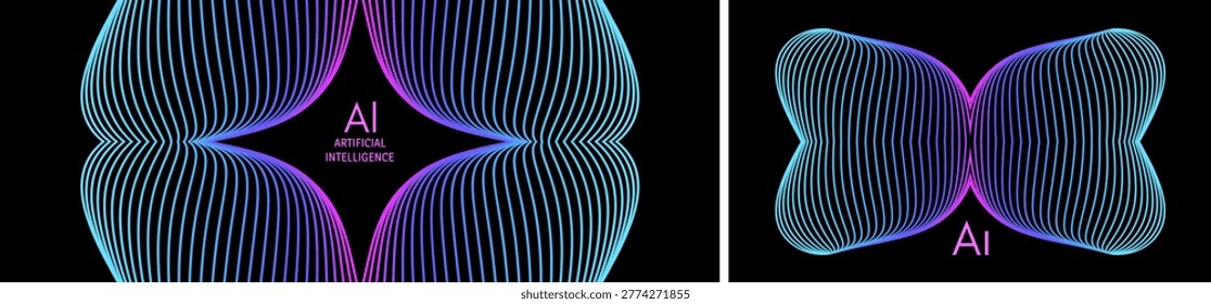 Branched structure of multiple lines. Energy flow. A smooth transition from one color to another. Gradient illustration. Vector for brochure, poster, cover, card, presentation, flyer or banner.
