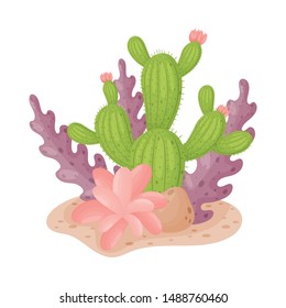 Branched tall cactus. Vector illustration on a white background.