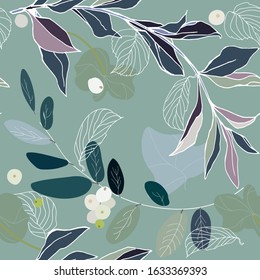 Branches, berries and leaves seamless pattern. Vector illustration. EPS10
