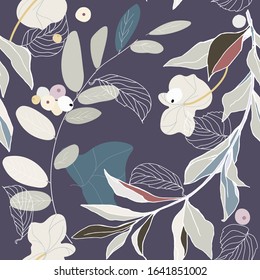 Branches, berries and leaves seamless pattern. Vector illustration. EPS10