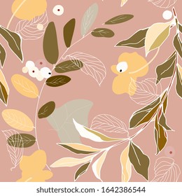 Branches, berries and leaves seamless pattern. Vector illustration. EPS10