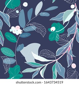 Branches, berries and leaves seamless pattern. Vector illustration. EPS10