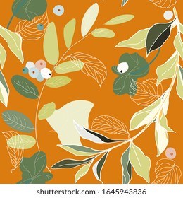Branches, berries and leaves seamless pattern. Vector illustration. EPS10