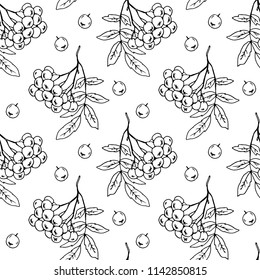 Branches and berries of mountain ash, seamless vector pattern.