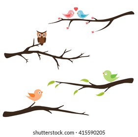 Branches with birds and owl