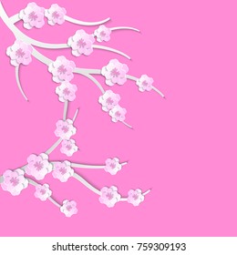 Branches of blooming spring blooming cherry. Spring in Japan, Korea, China. Design elements for greeting cards, invitations, banners, posters for Eastern New Year. Vector illustration.
