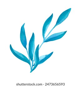 Branches with blue leaves. Hand drawn Watercolor floral illustration, blue green foliage. Perfect for greetings, invitations, wrapping paper, textile