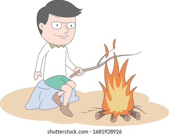 With branches Bonfire Male illustration.