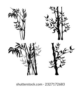 Branches of cane, bamboo tree.
Japanese traditional ink painting
 Oriental style sumi e, u shun, go hua,
SSTK abstract,
vector illustration.
