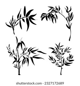 Branches of cane, bamboo tree.
Japanese traditional ink painting
 Oriental style sumi e, u shun, go hua,
SSTK abstract,
vector illustration.
