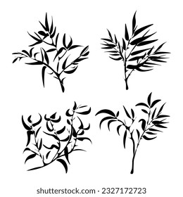 Branches of cane, bamboo tree.
Japanese traditional ink painting
 Oriental style sumi e, u shun, go hua,
SSTK abstract,
vector illustration.
