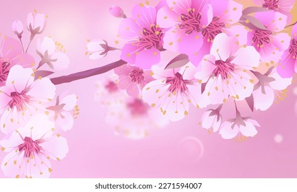 Ramas de flores de cerezo sobre un fondo rosa claro y suave. Para tarjetas de Semana Santa y primavera con espacio para texto. Fondo natural abstracto de resorte floral. Ramas con flores rosas.