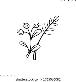 Branches, Christmas decoration vector icon in outlines 