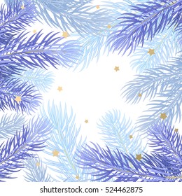 Branches of a Christmas tree on a white background and a place for inscriptions. Vector illustration for greeting cards, posters, gifts.