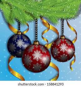branches of a Christmas tree and spheres