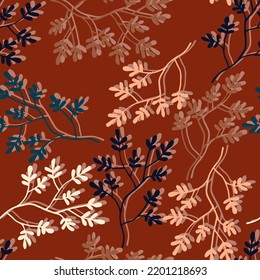 branches with colorful leaves vector seamless pattern