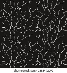 Branches in a dark forest inspired parttern in black and white. Vector seamless pattern design for textile, fashion, paper, packaging and branding. 