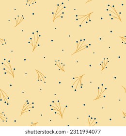 Ramas y puntos de fondo beige. Ilustración vectorial simple sin costura