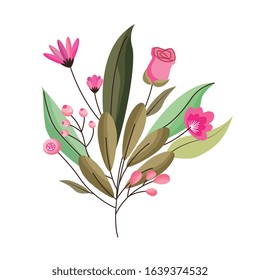 branches with flower and rose isolated over white background. vector illustration