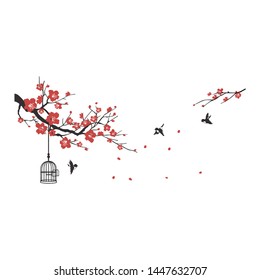 Branches and flowers for the coffee, offices in the spring. Graphic design lifestyle, vector for print, banner, design, poster, interior, wall decals, sticker.