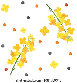 Branches, flowers and rapeseed. Seamless pattern. flat vector