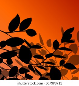 Branches with foliage leaves vector detailed orange background illustration