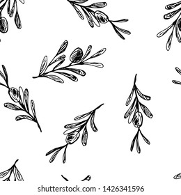 Branches and fruits of olives. Seamless pattern. Vector illustration.