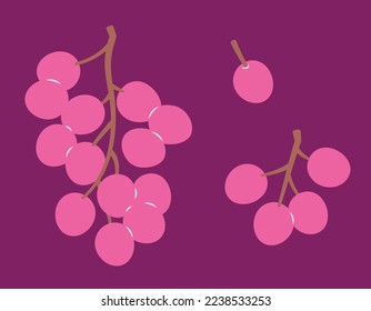 Branches of grapes in flat style. Sweet fruit.