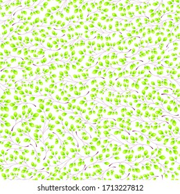 Branches with green leaves on a white background. Seamless Vector illustration. Stylish background with graphic leaves. Use for wallpaper, web design, surface textures, textile prints, wrapping, etc.