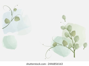 Branches with green petals with a watercolor brush. Spring concept. Vector illustration isolated on white background.