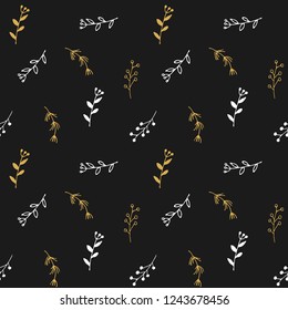 Branches hand drawn doodles Seamless Pattern, Christmas wreath decoration background. Vector illustration.