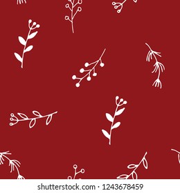 Branches hand drawn doodles Seamless Pattern, Christmas wreath decoration background. Vector illustration.