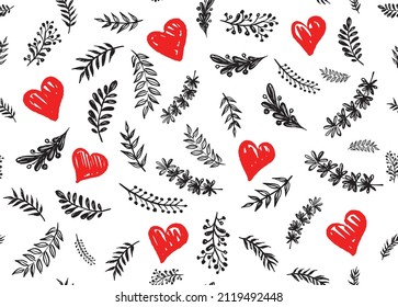 Branches and heart collection hand drawn, vector.