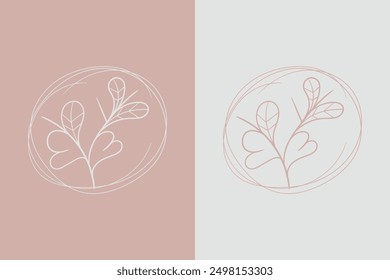 Branches with heart shape flowers. Hand drawn hearts with stems and leaves. Vector illustration for Valentine's day. Simple plants elements.