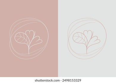 Ramas con flores en forma de corazón. Corazones dibujados a mano con subgrupos y hojas. Ilustración vectorial para el día de San Valentín. Plantas simples Elementos.