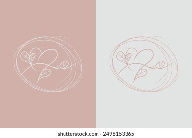 Äste mit herzförmigen Blumen. Handgezeichnete Herzen mit Stängeln und Blättern. Vektorgrafik zum Valentinstag. Einfache Pflanzenelemente.