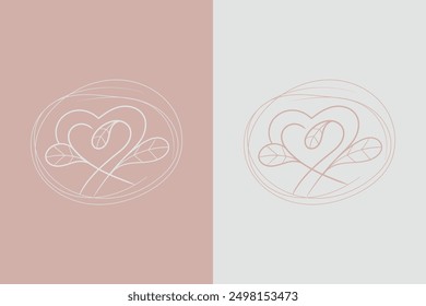 Branches with heart shape flowers. Hand drawn hearts with stems and leaves. Vector illustration for Valentine's day. Simple plants elements.