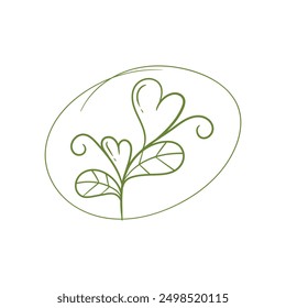 Branches with heart shape flowers. Hand drawn hearts with stems and leaves. Vector illustration for Valentine's day. Simple plants elements.