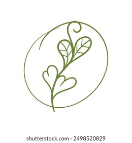 Ramas con flores en forma de corazón. Corazones dibujados a mano con subgrupos y hojas. Ilustración vectorial para el día de San Valentín. Plantas simples Elementos.