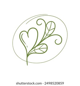 Ramas con flores en forma de corazón. Corazones dibujados a mano con subgrupos y hojas. Ilustración vectorial para el día de San Valentín. Plantas simples Elementos.