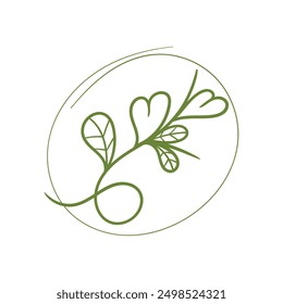 Ramas con flores en forma de corazón. Corazones dibujados a mano con subgrupos y hojas. Ilustración vectorial para el día de San Valentín. Plantas simples Elementos.