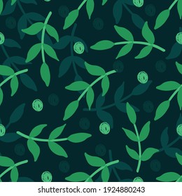 The branches are large green on a dark background. The pattern is simple for textiles, fabric, packaging paper, background, wallpaper, material