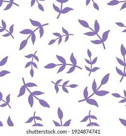 The branches are large purple on a white background. The pattern is simple for textiles, fabric, packaging paper, background, wallpaper, material.
