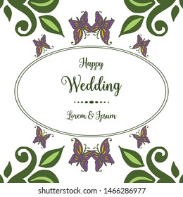 Branches leaf and flowers, seamless pattern frame, design of card happy wedding. Vector
