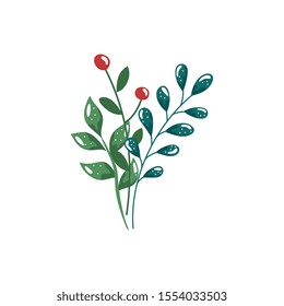 branches with leafs and seeds isolated icon vector illustration design