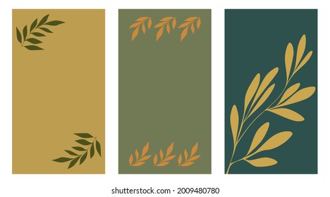 Branches and leaves. Backgrounds for social media stories design. Copy space Isolated vector illustration on white background