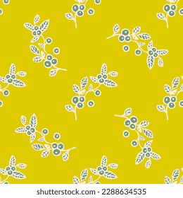 Branches with leaves and berries. Seamless graphic design. Fashion, interior, wrapping, packaging suitable. Beautiful pattern for fabrics and wallpapers. - Vector