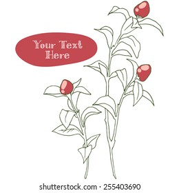 Branches with leaves and berries, template for a card.