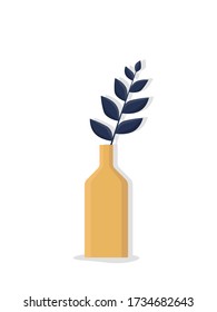 Branches with leaves in a bottle on white background