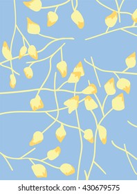 Branches and leaves design in bright blue and yellow.